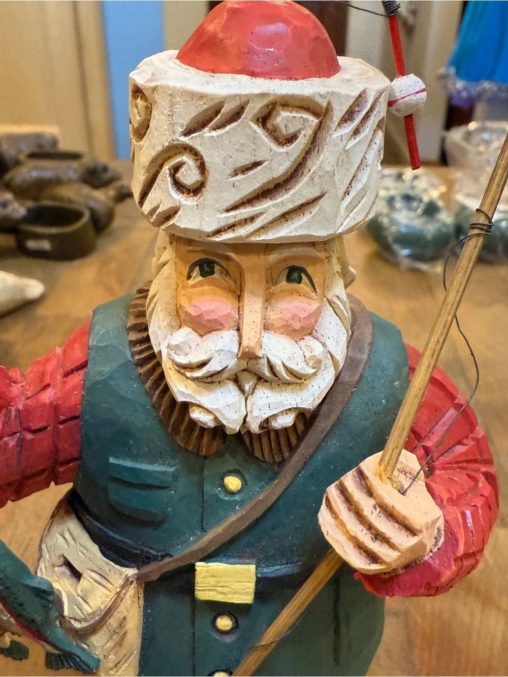 MidWest Holiday Fisherman Santa Figurine - Green & Red Fishing Santa